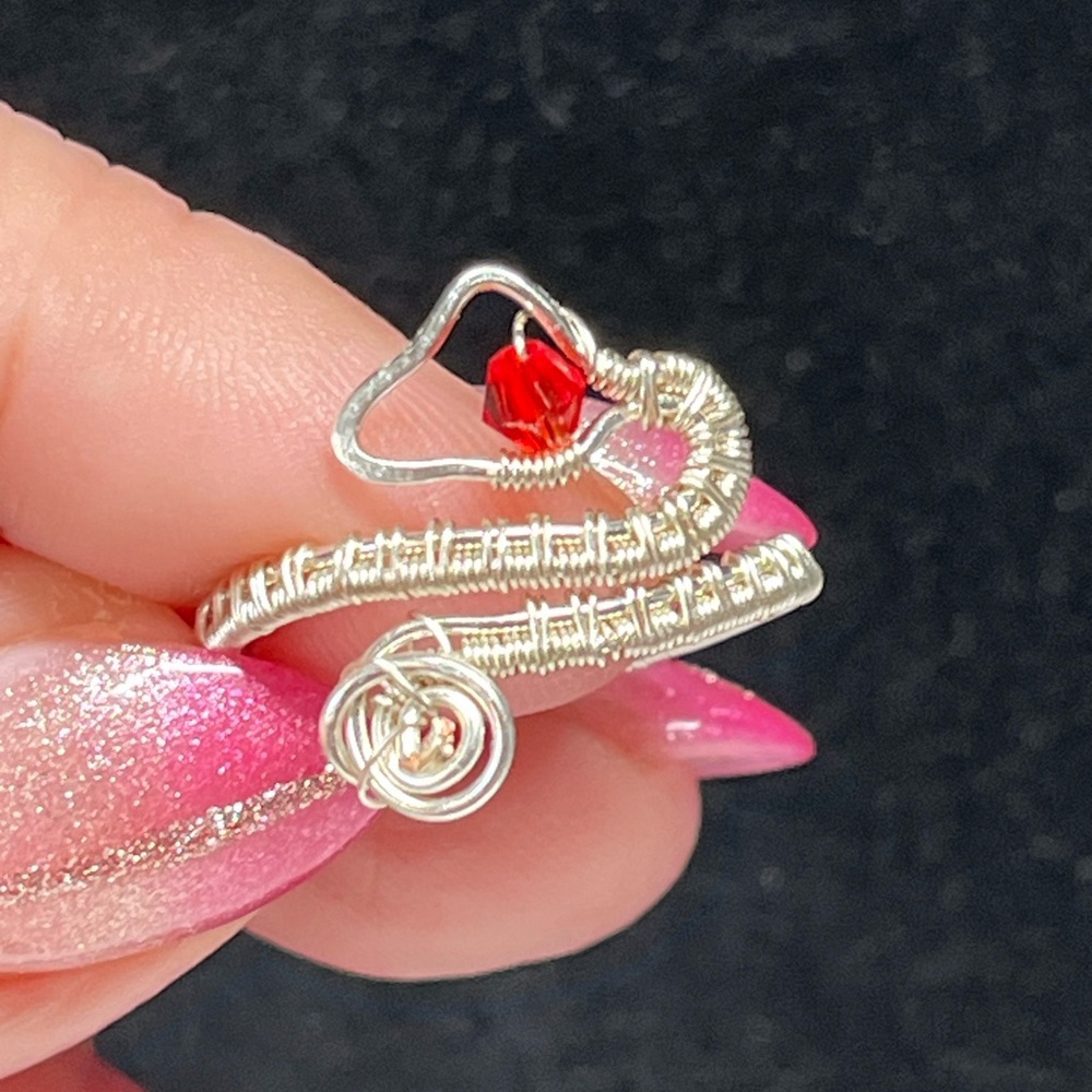 Wire Wrapped snake Ring with Red Gemstone/adjustable